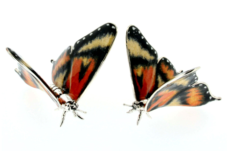 Две бабочки серебро эмаль ST561