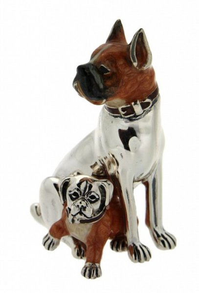 Собака породы Боксер со щенком серебро ST125