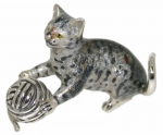 Кот серый с клубком, серебро с эмалью ST515S
