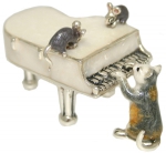 Кот с роялем, серебро с эмалью ST514