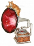 Статуэтка Кот на граммофоне серебро с эмалью ST607